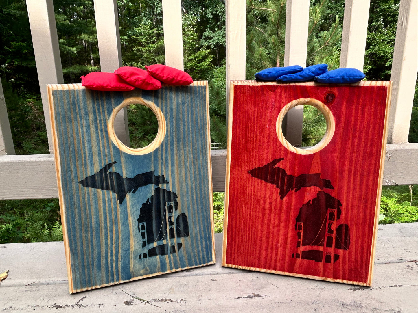 Patriotic Michigan Tabletop Cornhole Set