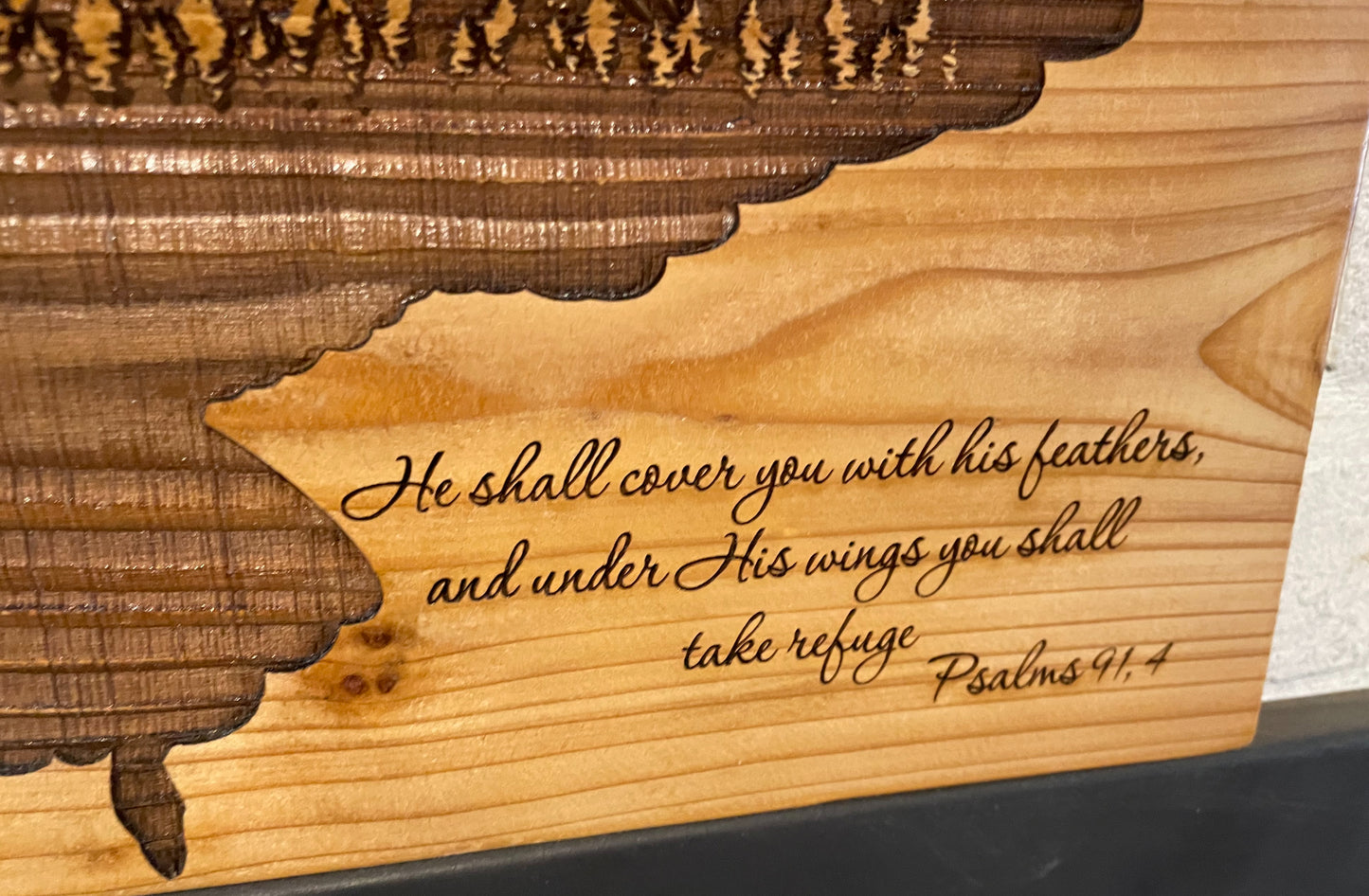 Owl Scene Psalms 91.4 on Cedar image 3