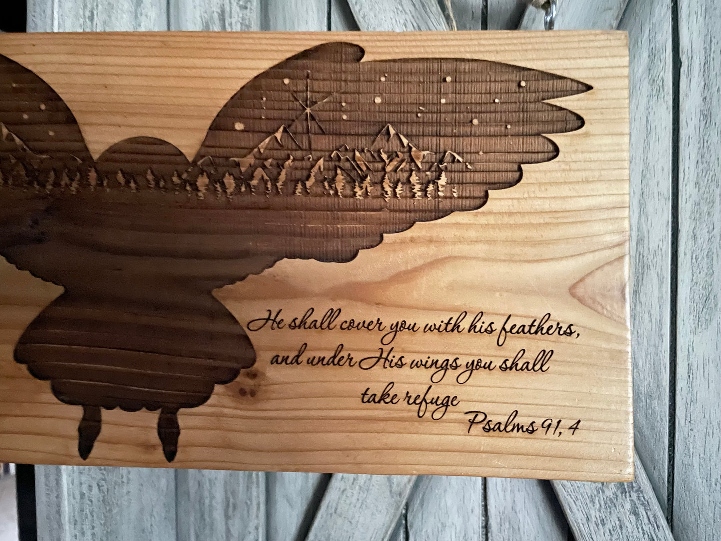 Owl Scene Psalms 91.4 on Cedar image 1