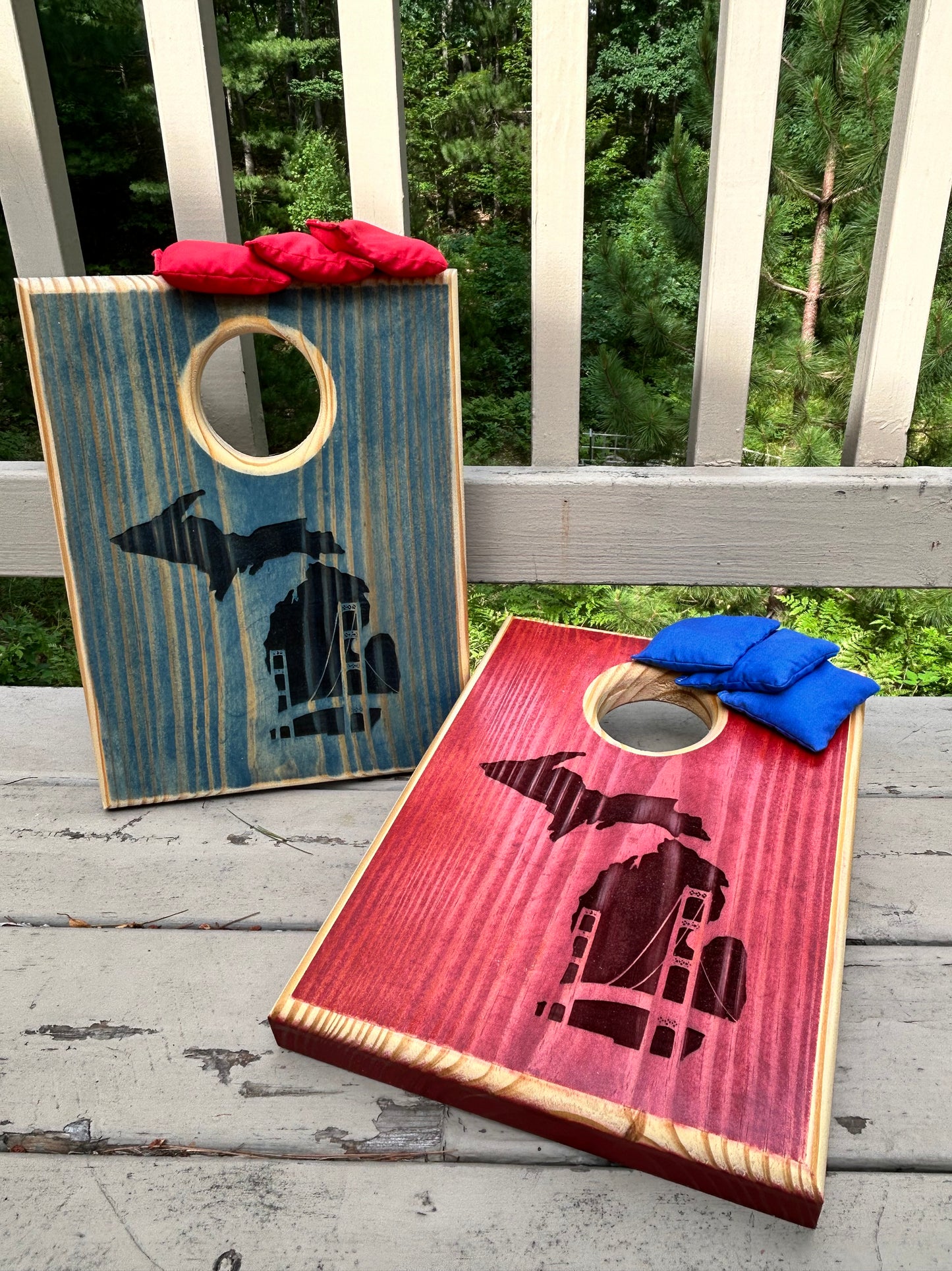 Patriotic Michigan Tabletop Cornhole Set
