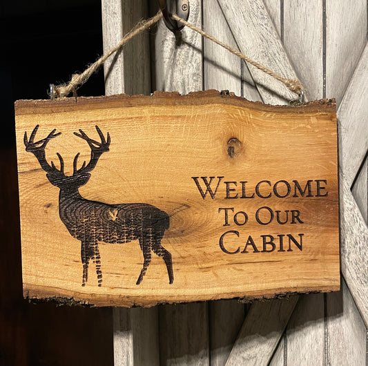 Deer Welcome Sign on Oak